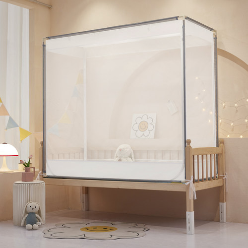 新款儿童床拼接床全底外穿杆蚊帐