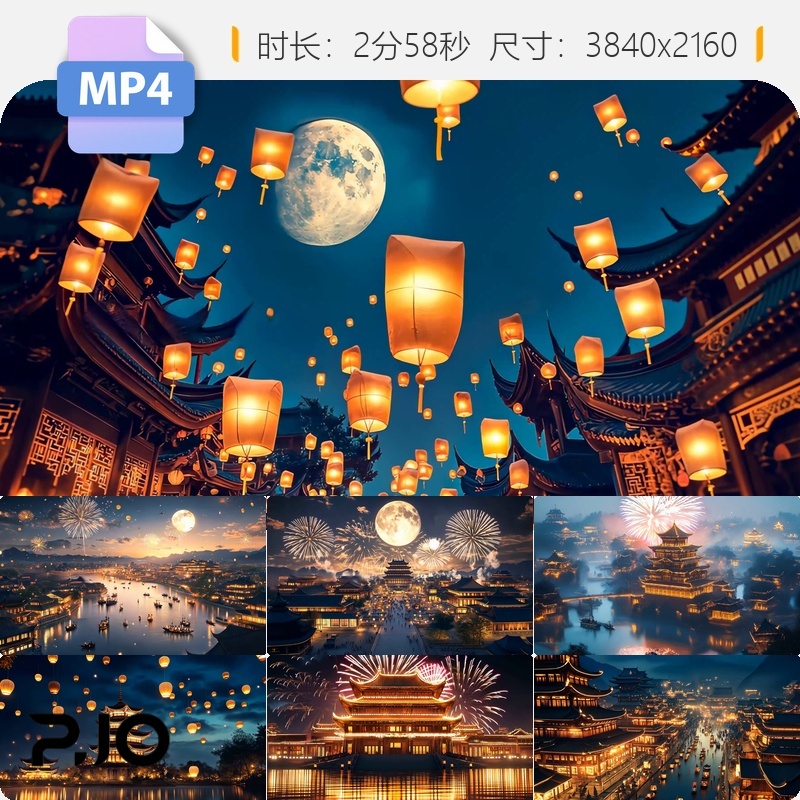 高清大唐盛世长安城烟花歌舞升平汉宫殿夜市孔明灯中国风视频素材