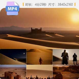 高清沙漠西域戈壁滩丝绸之路古城楼兰风大雅丹地貌骆驼商视频素材