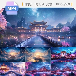 高清天宫月宫天上人间舞蹈清平调中国风夜色梦幻唯美古建视频素材