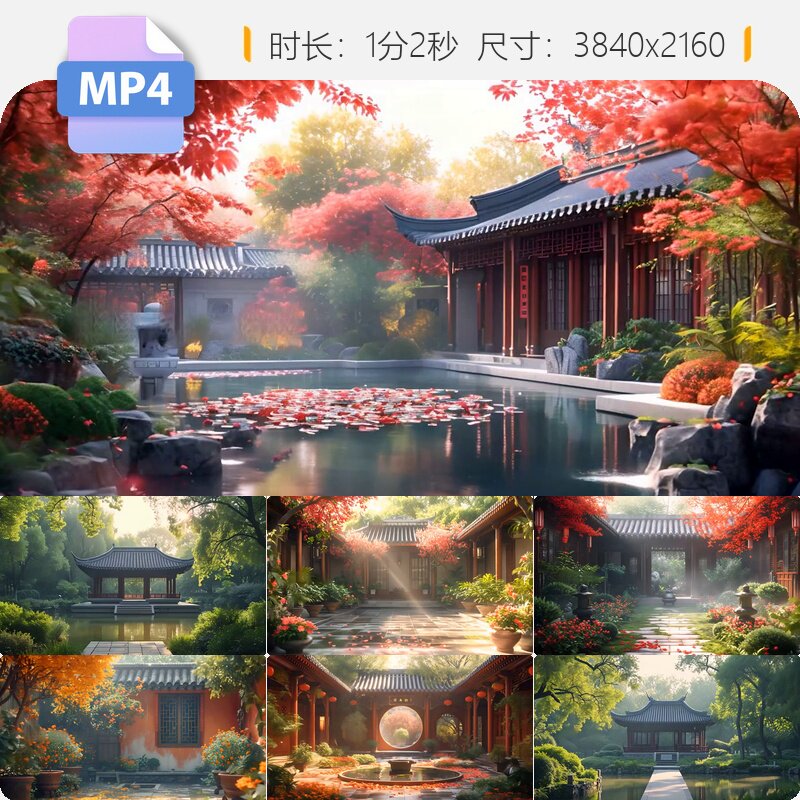 高清中式建筑庭院别墅四合院民宿室内设计装修宣传片头视频素材图片
