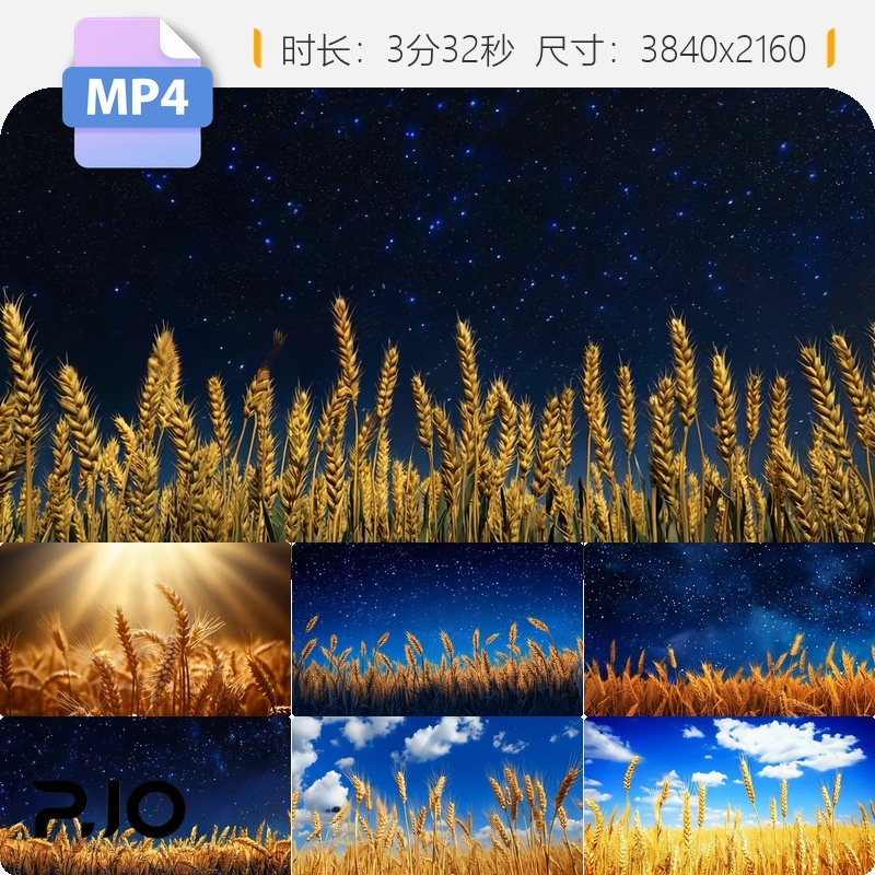 高清金色麦田风吹麦浪星空4K阳光稻田野丰收穗小秋庄稼视频素材