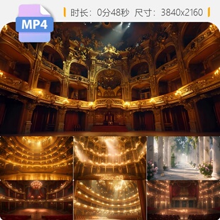 高清歌剧舞台金碧辉煌大厅背景庄严世界名院LED灯光特效视频素材