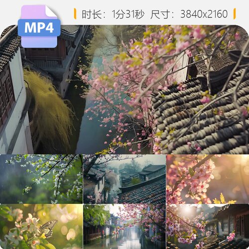 高清江南水乡古镇春天桃花樱花盛开老街河道旅游万物复苏视频素材