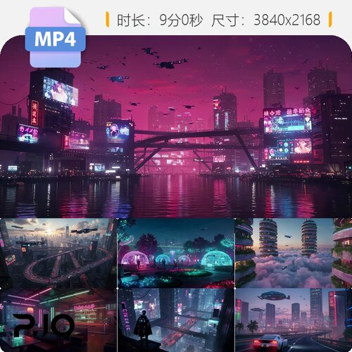 高清赛博朋克未来都市夜景霓虹灯科技感人群AIGC虚拟现实视频素材