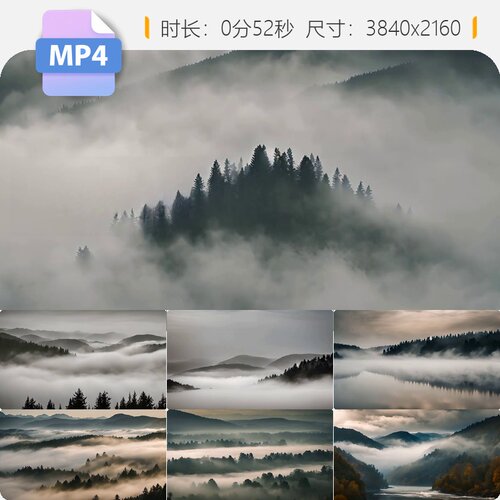 高清4K水墨风格山水禅意境中国风古风云雾仙气自然诗航拍视频素材