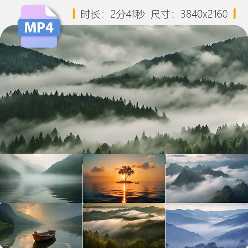 高清禅意水墨山水意境中国风古风江湖烟雨云雾谷河特效视频素材