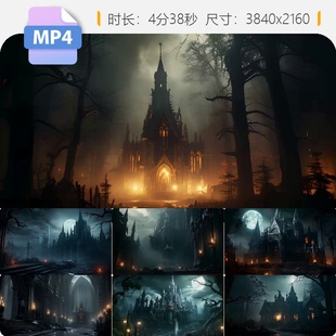 高清黑暗城堡神秘古堡魔域幻世界夜中幽灵古堡高质量视频素材