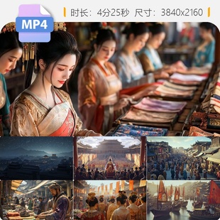 高清大唐盛世长安城繁华集市汉服美女丝绸之路西域文化视频素材