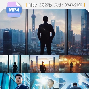 高清商业精英总裁办公室窗前站立远望思考未来城市建筑视频素材