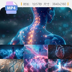 高清DNA数字动画粒子螺旋发光基因编辑医学实验人体器官视频素材