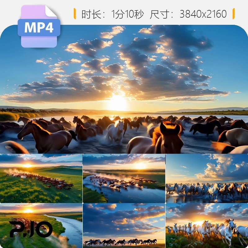 高清航拍内蒙古大草原骏马奔腾4K乌兰布统万马壮观景象视频素材