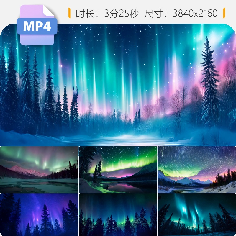 高清北极极光星轨与南雪山漠河挪威夜空晚星唯美梦幻星空视频素材