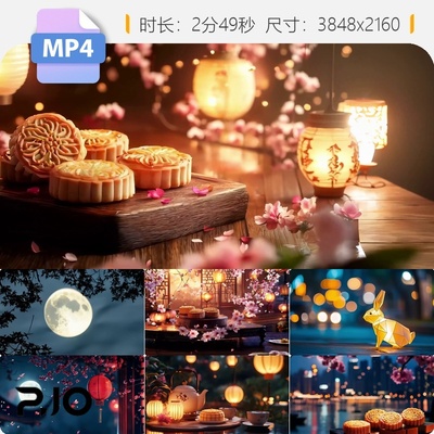 高清中秋圆月月饼祈福桂花糕灯笼大闸蟹赏月国风星空唯美视频素材