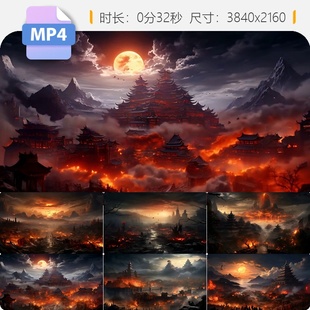 高清神话故事人间地狱魔界恶仙侠背景黑暗可怕阴森火焰燃视频素材