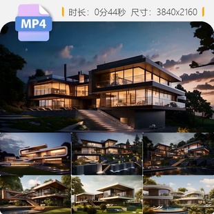 高清4K别墅合集建筑立面石材外观现代独栋豪宅花园洋房视频素材