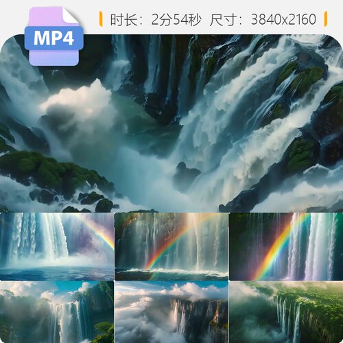 高清瀑布水流山泉大自然风景山谷瀑布壮丽特写慢动作升格视频素材