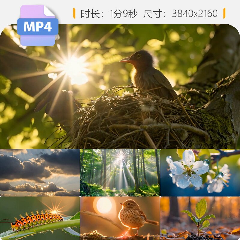 高清春暖花开鸟语花香阳光森林万物复苏溪流蜜蜂蝴蝶唯美视频素材