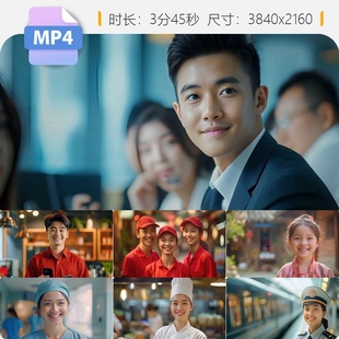 高清各行各业人物笑脸合集真诚阳光灿烂医学快递员农民教视频素材