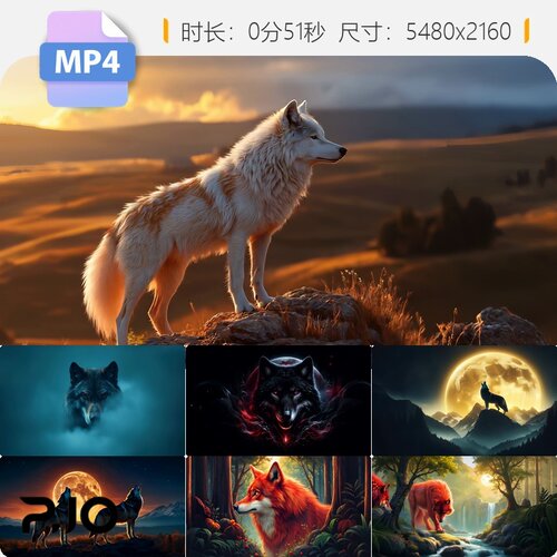 高清狼狗圆之夜狼嚎叫黑暗神秘野生群自然雨林特效背景视频素材