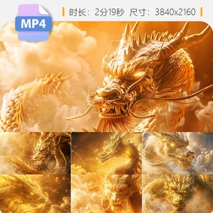 高清中国金龙图腾飞龙在天3D慢动作火焰粒子震撼大气元旦视频素材