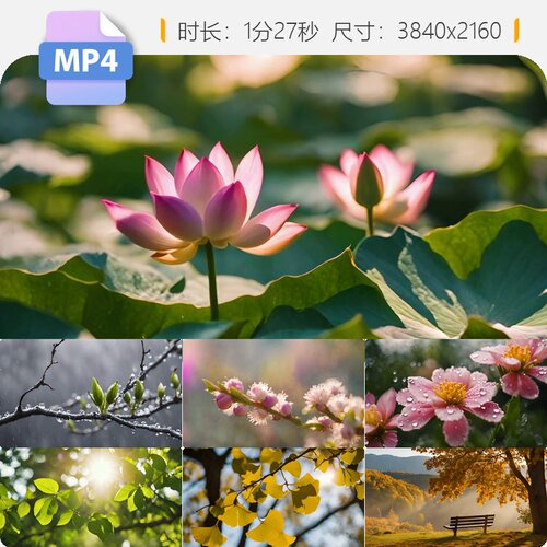 高清四季变换春夏秋冬二十四节气光影更替时间流逝嫩芽红视频素材