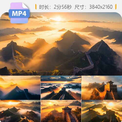 高清万里长城日出航拍八达岭古墙山河壮丽中国辉煌东方视频素材