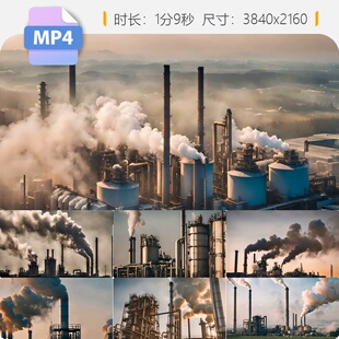 高清化工厂烟囱排放废气空气污染重工业钢铁航拍雾霾环境视频素材