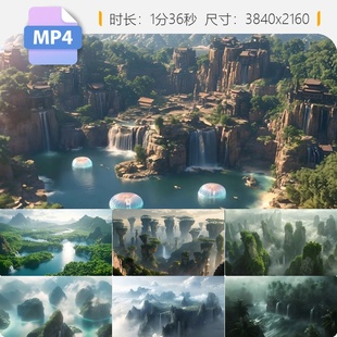 高清蓬莱仙山仙境山海经合集人间仙境梦幻神话云雾古建筑视频素材