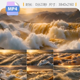 高清奔腾的黄河水壶口瀑布汹涌澎湃浑浊波涛翻滚空镜国家视频素材