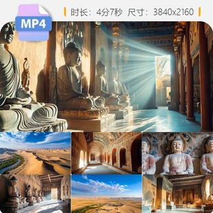 高清丝绸之路石窟壁画雕塑文化遗产艺术古迹飞天视频素材