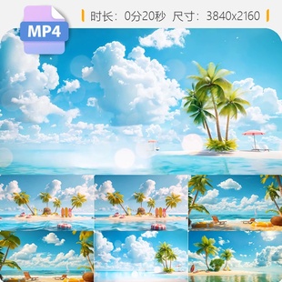 高清盛夏热带海岛风光蓝天白云沙滩度假胜地椰林日光浴潜视频素材