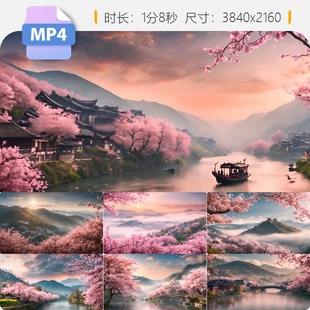 高清4k唯美桃花源林朵园瓣盛开戏曲舞蹈背景云雾牡丹亭中视频素材