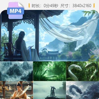 高清白蛇传青蛟龙素贞许仙中国神话故事古代娘子城山修视频素材