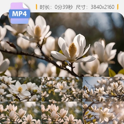 高清唯美春天逆光玉兰花特写4k春暖花开阳光晨风穿透植物视频素材