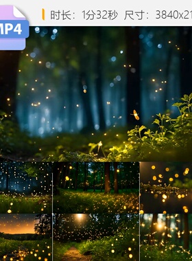 高清23组萤火虫森林夏夜飞舞唯美意境奇幻神秘绿色荧光视频素材