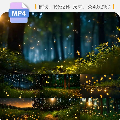 高清23组萤火虫森林夏夜飞舞唯美意境奇幻神秘绿色荧光视频素材
