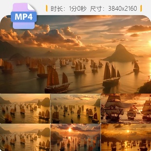 高清郑和远航大型船队扬帆启航海上丝绸之路贸易新征程4k视频素材