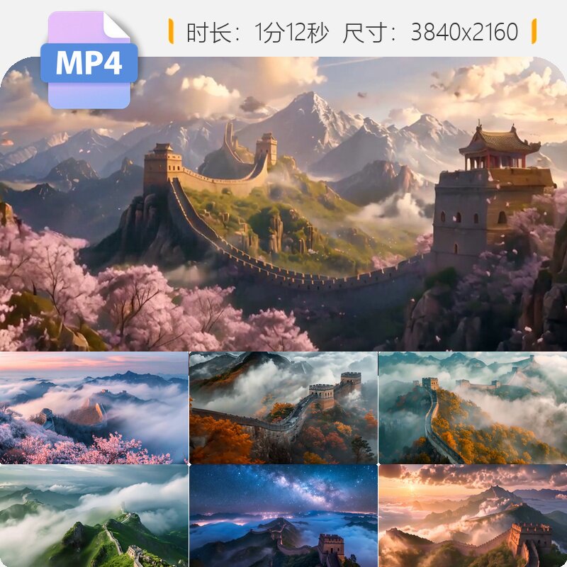 高清长城日出云海春夏秋冬祖国壮丽山河大气风景唯美视频素材