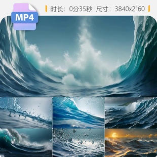 高清三维蓝色海浪特写升格镜头慢动作澎湃汹涌动态唯美cg视频素材