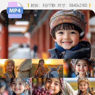 高清56个民族儿童笑脸视频素材各民族少数儿童跳舞中华服装文化