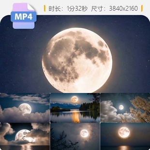 高清月亮圆团中秋深夜晚色球空镜海上赏十五元宵节明视频素材