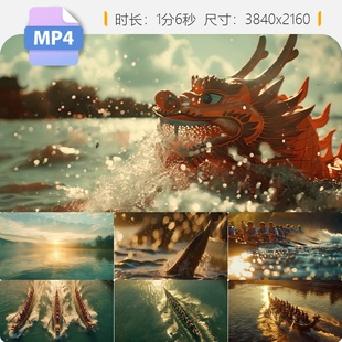 高清端午赛龙舟不夜城大唐传统民俗竞速拼搏桨花四溅粽子视频素材