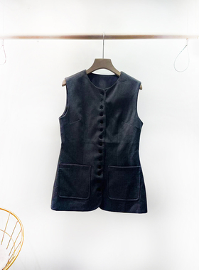 VANE复古时尚百搭马夹外套2025秋装新款韩版单排扣圆领马甲25926