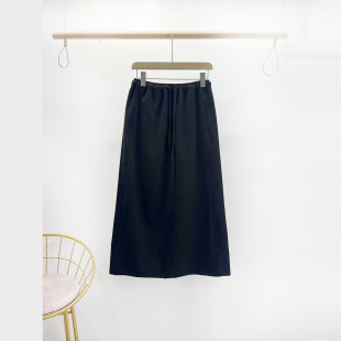 中长裙9937 高腰时尚 SELF通勤宽松系带开衩拼缝半身裙2025秋装 新款