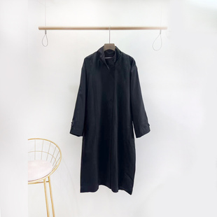 SELF休闲韩系宽松中长外套2025冬装新款基础款立领绒里风衣8902-1