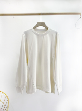 SELF基础款宽松长袖打底衫2025冬装新款韩版德绒正肩拼缝T恤5231
