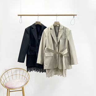 VANE韦恩时尚休闲系带西装套装裙2025秋装新款韩版蕾丝吊带两件套