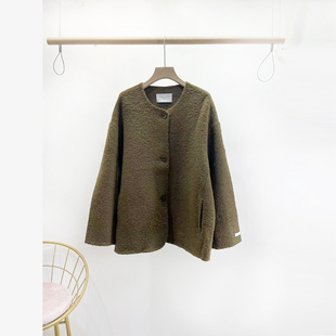 SELF韩系时尚单排扣开衫2025冬装新款宽松圈圈苏丽羊驼毛外套6020