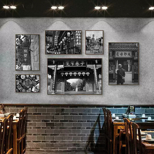 四川老照片街景挂画成都宽窄巷子黑白装饰画饭店餐饮店怀旧感壁画